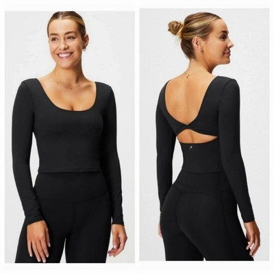 Fabletics Oasis Twist Long-Sleeve Top Black 3X Built-In Bra NWT