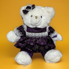 Dan Dee Keepsake Memories White Teddy Bear Purple Christmas Plush 17 New Dandee