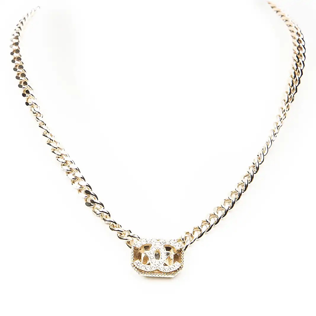 Coco&C☺ CHANEL Necklace Pendant Choker Gold Coco Mark Rhinestone 38cm B24C