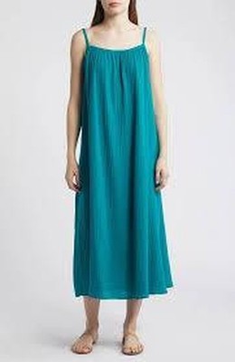 Eileen Fisher Organic Cotton Lofty Gauze Cami Dress Women's Small Turquoise
