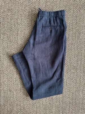 Spier & Mackay Men's Navy Linen Drawstring Handmade Trousers 32 Contemporary Fit