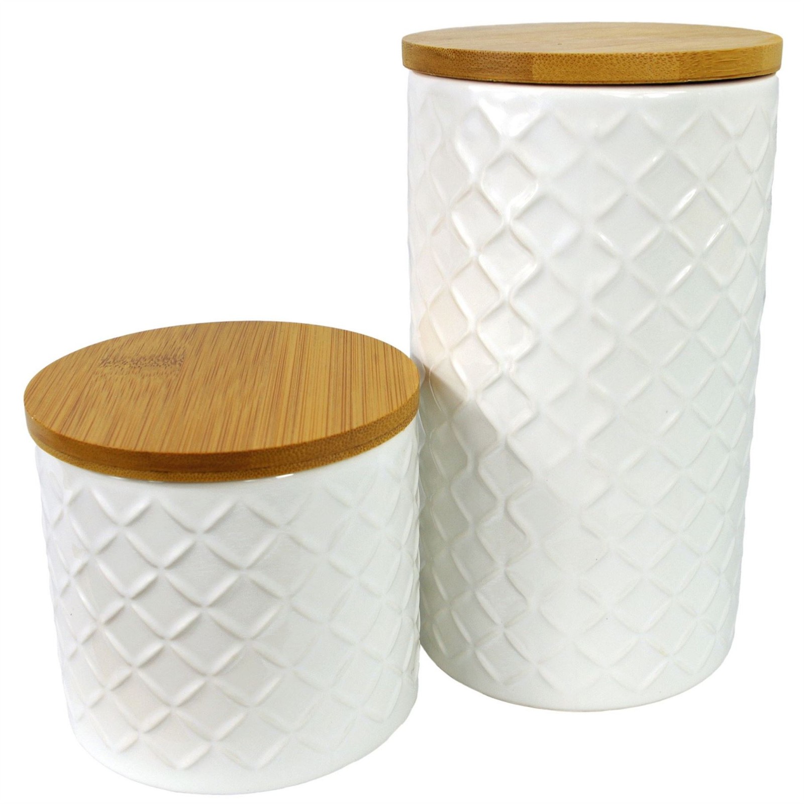 Storage Jars Ceramic Set 2 Embossed Canisters Airtight Lids Cream - Image 2