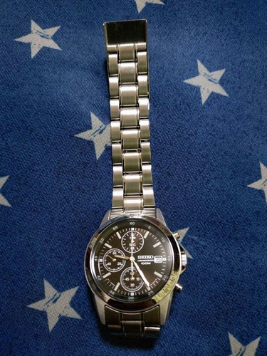 Seiko Chronograph Watch Stainless Steel Black Dial No Customs Fees US - Picture 3 of 3