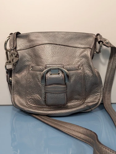 B Makowsky Silver Pebbled Soft Leather Small Convertible Crossbody Shoulder Bag - Picture 11 of 16