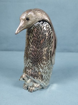 Vintage Christofle Lumiere D'Argent versilberter Pinguin und Baby