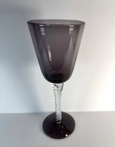 Vintage Blenko #489 Air Twist Goblet - Smoke Gray - Hand Blown Art Glass