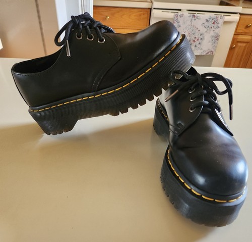Dr. Martens 1461 Quad Platform Smooth Leather Oxford In Black W Size 8 M Size 7 - Afbeelding 1 van 11
