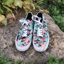 Vans Authentic Low Top Sneakers Women s 8 Tropical Floral Print Canvas Skate