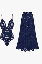 Einteiliger Damen-Badeanzug Blütenblatt   hohl V-Ausschnitt Badeanzug und Rock L