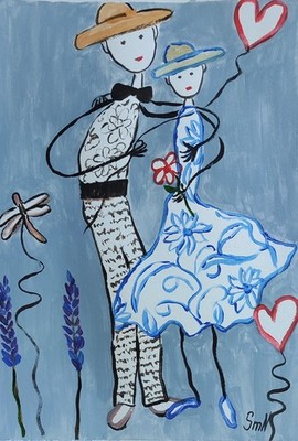 Original Acrylic Art Naive Style Couple Love Painting Emotional Joyful Artwork