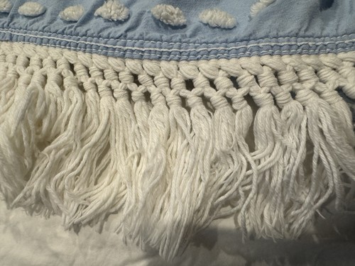 Vintage Sky Blue 'Double Wedding Ring' 98 x 84 Inch Chenille w/3 Inch Fringe - Picture 11 of 17