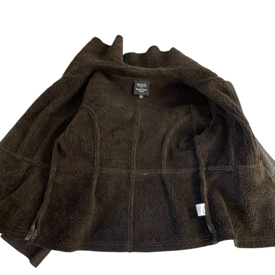 Gossip Girl Coat Womens Large Brown Faux Leather Sherpa Jacket Officecore Rock - Image 3 of 4
