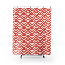 Orange Scallop Wave Pattern Shower Curtain Japanese Seigaiha Style