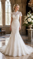 Allure Bridal C150 Wedding Gown Dress 10 Romantic White Lace Bling Train