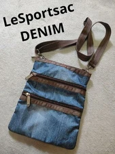 m1215 LeSportsac Denim Shoulder Bag Crossbody Blue Used Excellent Condition