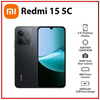 (New) Xiaomi Redmi 15C 6GB+128GB BLACK Dual SIM Unlocked Android Mobile Phone