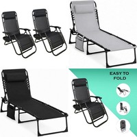 Folding Sun Lounger Recliner Chairs Bed Outdoor Garden Adjustable Backrest