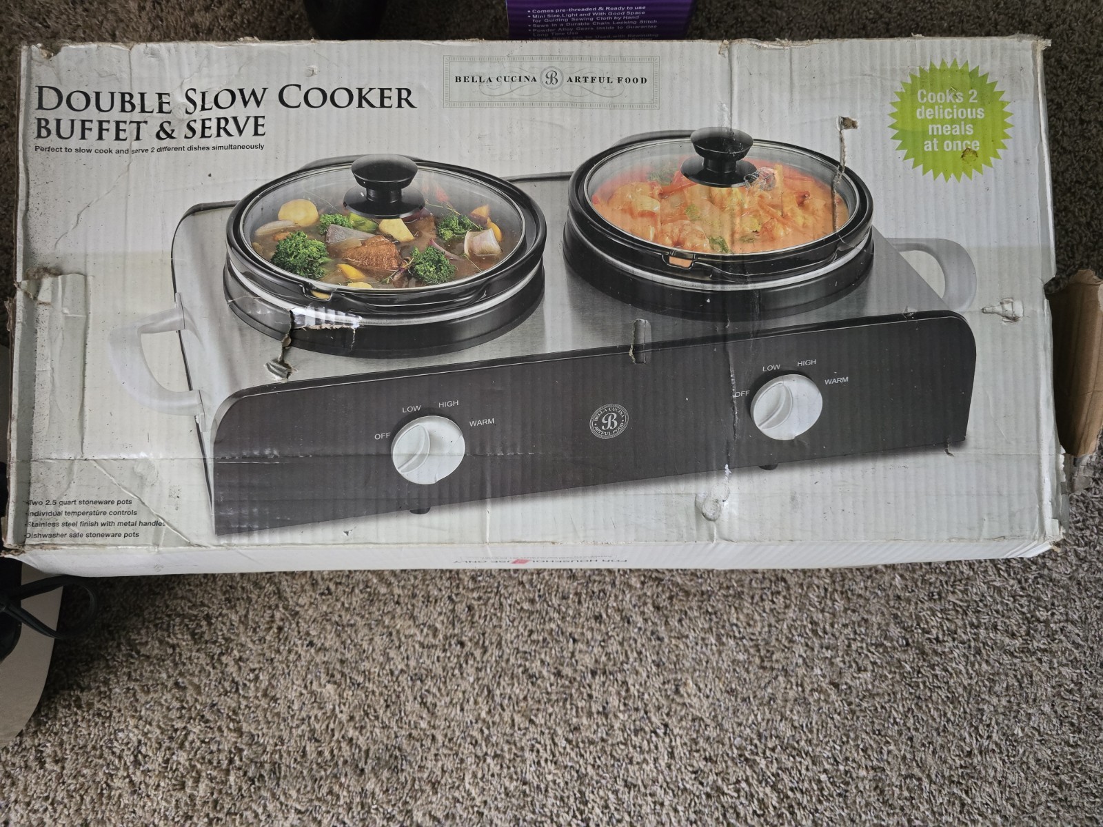 Bella Cucina Double Slow Cooker Buffet & Serve Black/Silver 