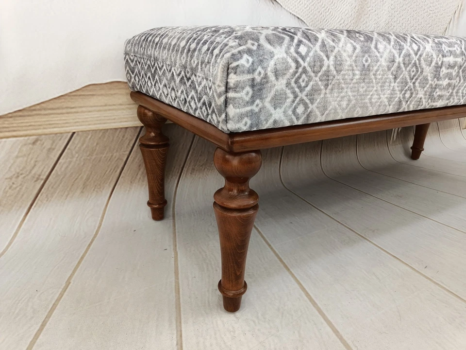 bedroom ottoman bench, wood bench, boho chair, dining table bench, long ottoman - Image 3 of 4
