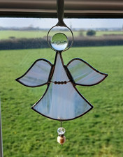 Stained Glass Angel Suncatcher - Handmade - White - Approx 14cm