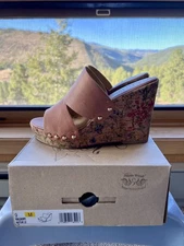 Nine West Jaimy Leather Platform Floral Wedge Sandal Natural Size 9 M New in Box