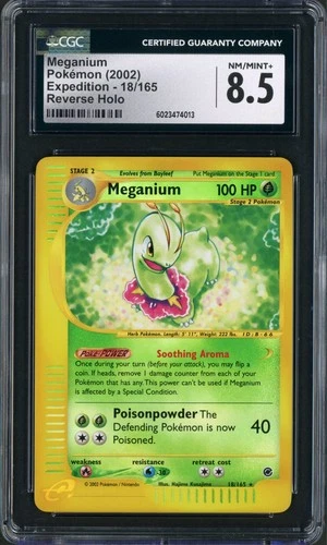 2002 Pokemon Expedition Meganium Reverse Holo #18 CGC 8.5