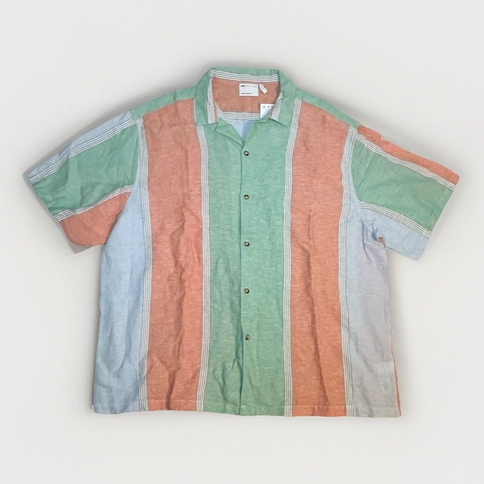 Asos Design Boxy Colorful Stripe Linen Blend Button Up Shirt Men's LARGE NWT