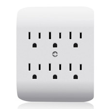 6-Outlet Extender with Grounded Wall Tap, 3-Prong Power Strip, ETL Listed, White