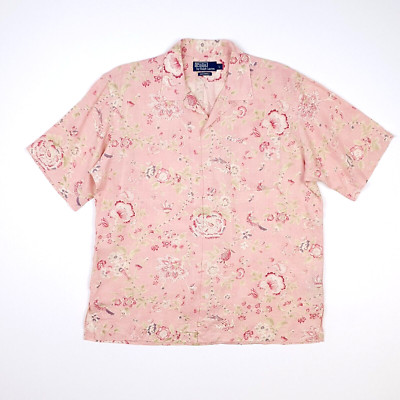 Polo Ralph Lauren Caldwell Leinen Camp Hemd Große XL Blumen Rosa Vintage Hawaii