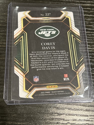 COREY DAVIS 2021 SELECT # 227 PLATA PRIZM TROQUELADO CLUB NIVEL NY NY JETS REFRACTOR - Imagen 6 de 6