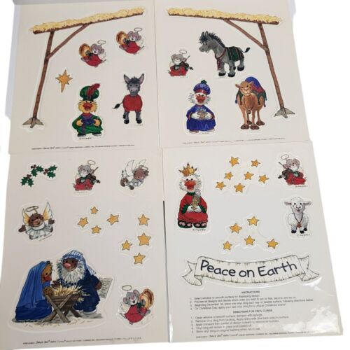 Vintage Suzys Zoo Christmas Nativity Window Clings Stickers Peace on Earth Decor