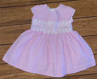 Rare Editions Baby Girls Striped Seersucker Pink White Dress 24
