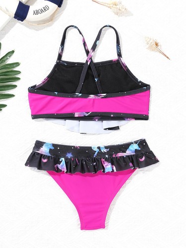 Girls 2 Pieces Bathing Suits Summer Bikini Sets Crop Top with Skirted Briefs - Picture 52 of 102