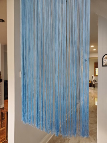  String Door Window Curtains Blue Fringe Sheer Room Divider 118"x118"UNFINISHED  - Bild 3 von 5