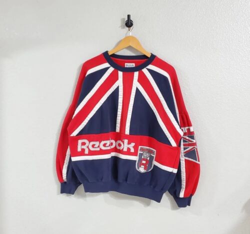 Vintage 70s Reebok Sport British UK Flag Sweatshirt Men's Size Large Rare Aop - Picture 1 of 8