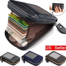 Men Wallet Credit Card Holder Genuine Leather RFID Blocking Zipper Pocket Thin
