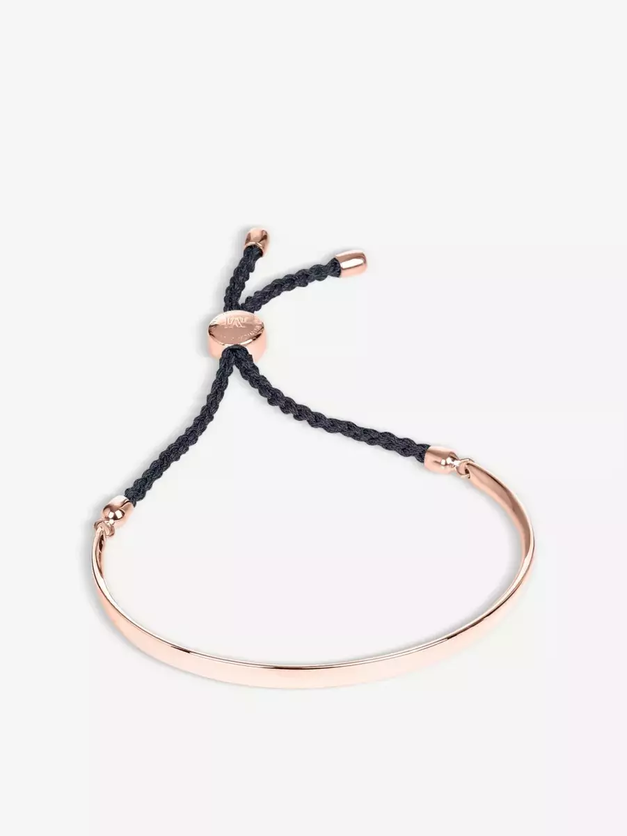 MONICA VINADER Fiji Friendship Bracelet 18K Rose Gold Vermeil Black Rope |  eBay