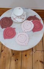 Coasters Crocheted in Cotton - Leaf Shape - Shades of Roses Colours