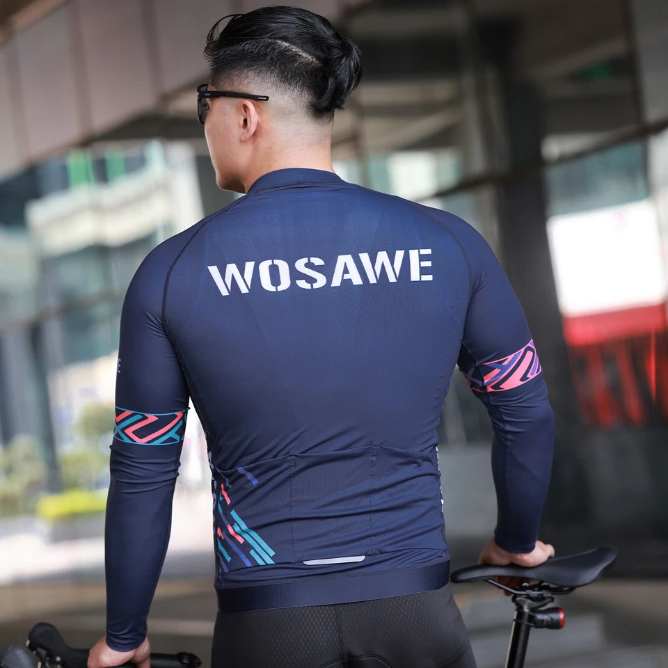 WOSAWE Men Cycling Top Moisture Wicking High Elasticity Skin-friendly YKK Zipper - Image 4 of 4