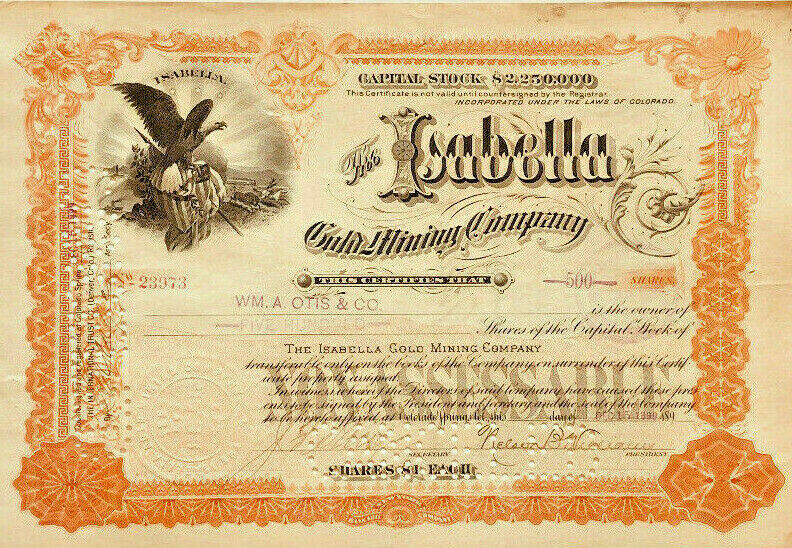 The 経典 Isabella Gold Mining 最高の品質 Company > c Springs Colorado 1899 stock