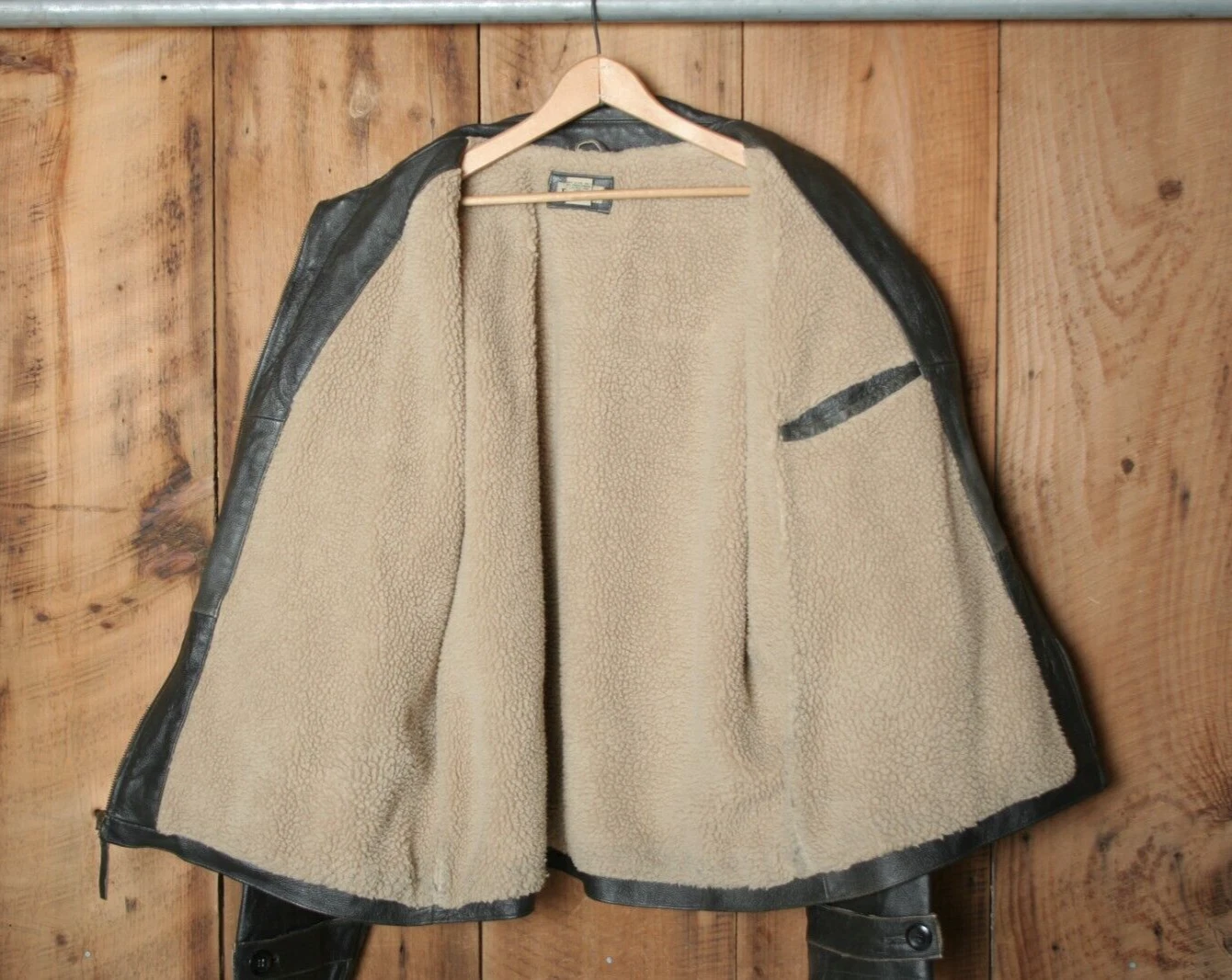 DECODED Brown Leather Fleece Lined Motorcycle Jacket Men's Sz. XL - product detail image 10