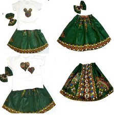 African Print Ankara Dashiki girl's Skirt t-shirt  Clip Bow- Choose