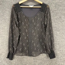 LC Lauren Conrad Blouse Women S Small Black Floral Long Sleeve Lined Casual