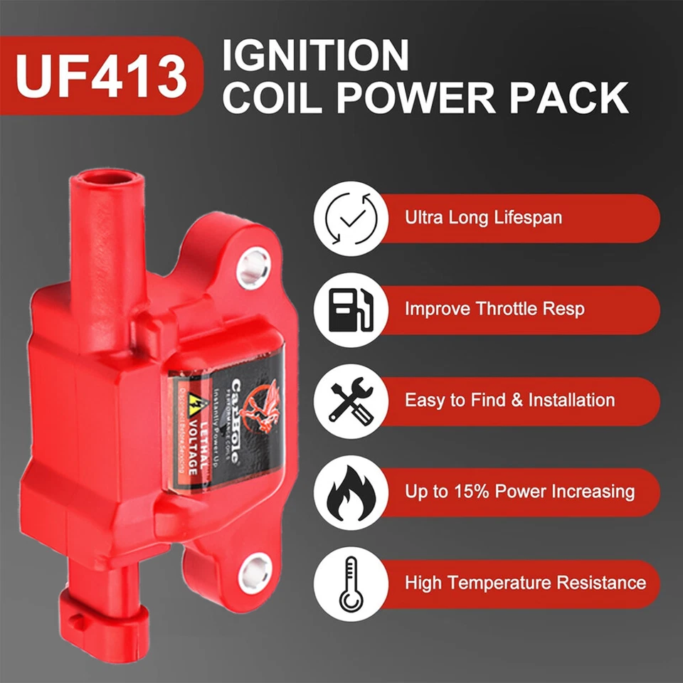 Bobina de encendido UF413 de alto rendimiento + bujía + cable para Chevy GMC 5,3 L 6,2 L V8 Foto 2 de 4