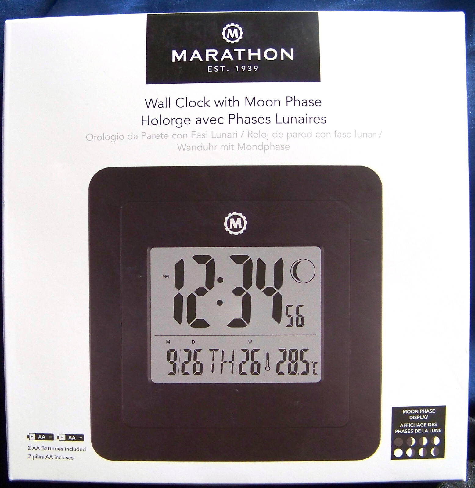Marathon Digital Clock w/ Moon Phase, Alarm, Temperature, Calendar - NEW
