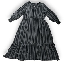 Terra & Sky Long Sleeve Peasant Maxi Dress Black Stripes Boho Women’s Size 1X