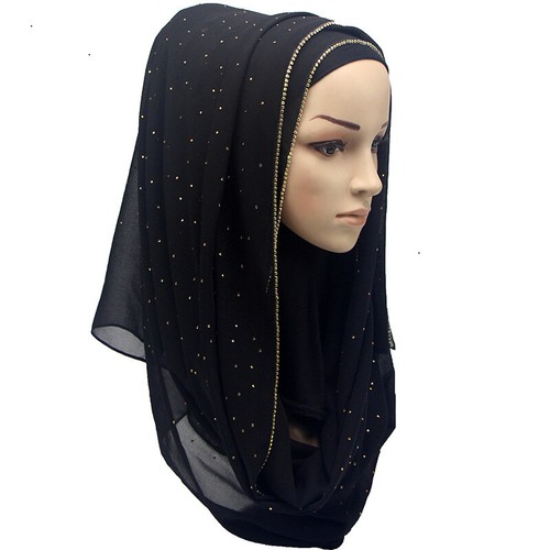 Women Rhinestones Pearl Chiffon Hijab Scarf Muslim Scarves Headwrap Wholesale - Picture 8 of 31