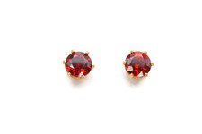 14k Yellow Gold Red Cubic Zirconia Stud Earrings