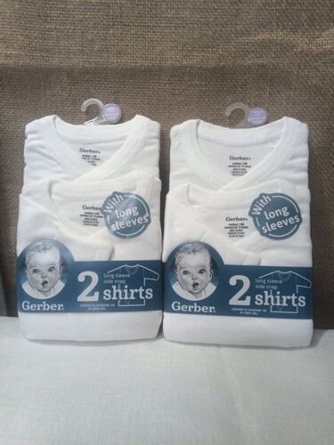 Gerber Two Packages of 2-pack long sleeves side snap shirts size Newborn - Picture 1 of 6