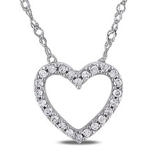 Amour 14k White Gold 1/10CT TDW Diamond Heart Pendant with Chain, 17"